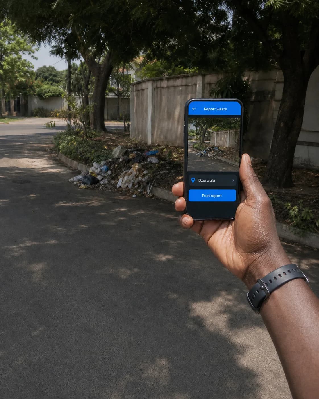 Resident preparing a geolocated Boola community waste report